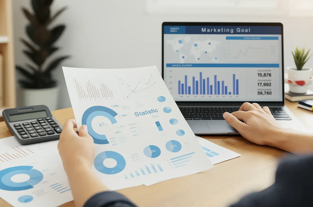 Profissional da NGV Assessoria Contábil analisando gráficos e relatórios financeiros em escritório moderno em Indaiatuba.